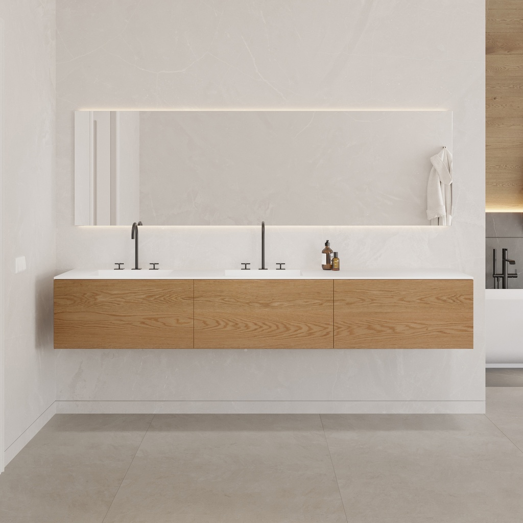 Gaia Wood Vanity Unit with Corian® Basin 3 Aligned Drawers Luxe Size Pure Push Front View