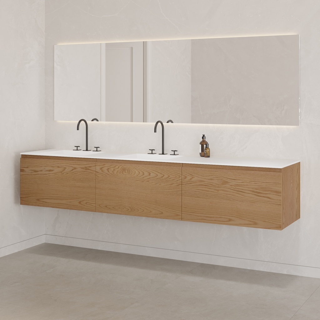 Gaia Wood Vanity Unit with Corian® Basin 3 Aligned Drawers Luxe Size Pure Std Side View