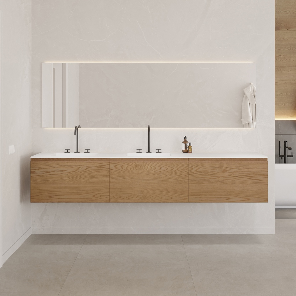 Gaia Wood Vanity Unit with Corian® Basin 3 Aligned Drawers Luxe Size Pure Std Front View