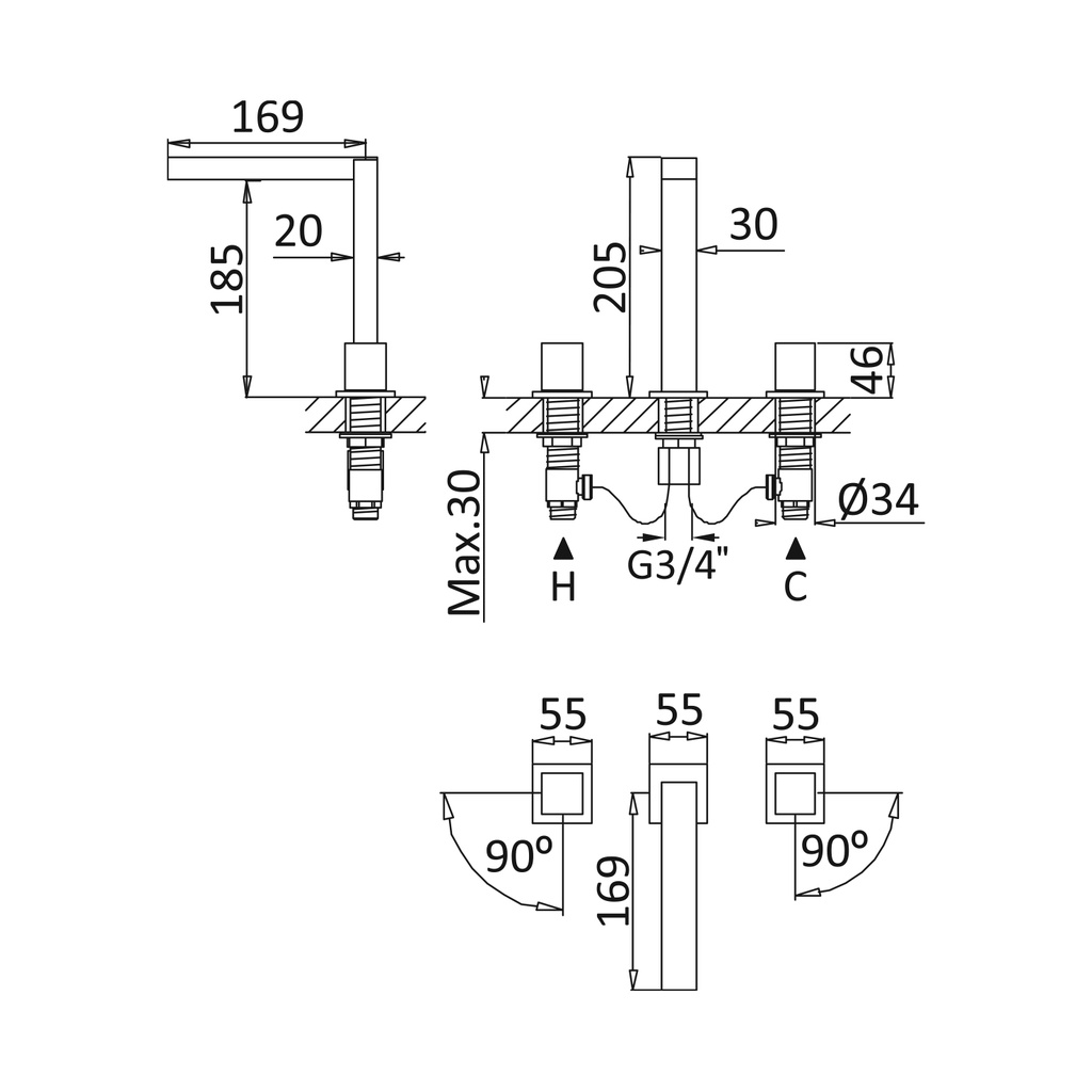 Deck-Mounted Washbasin Tap - 3012502 Bruma td
