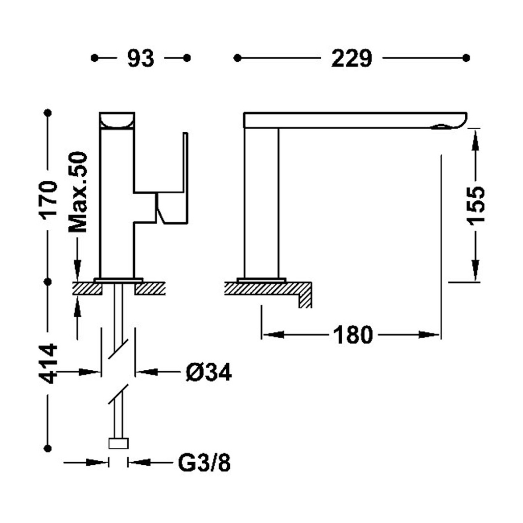 Deck-Mounted Single Lever Washbasin Tap - 20020501 Tres td