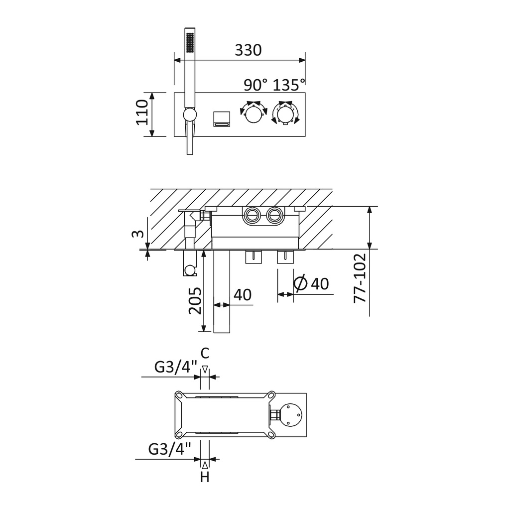 Wall-Mounted Thermostatic Concealed Mixer - 1875001 Bruma td