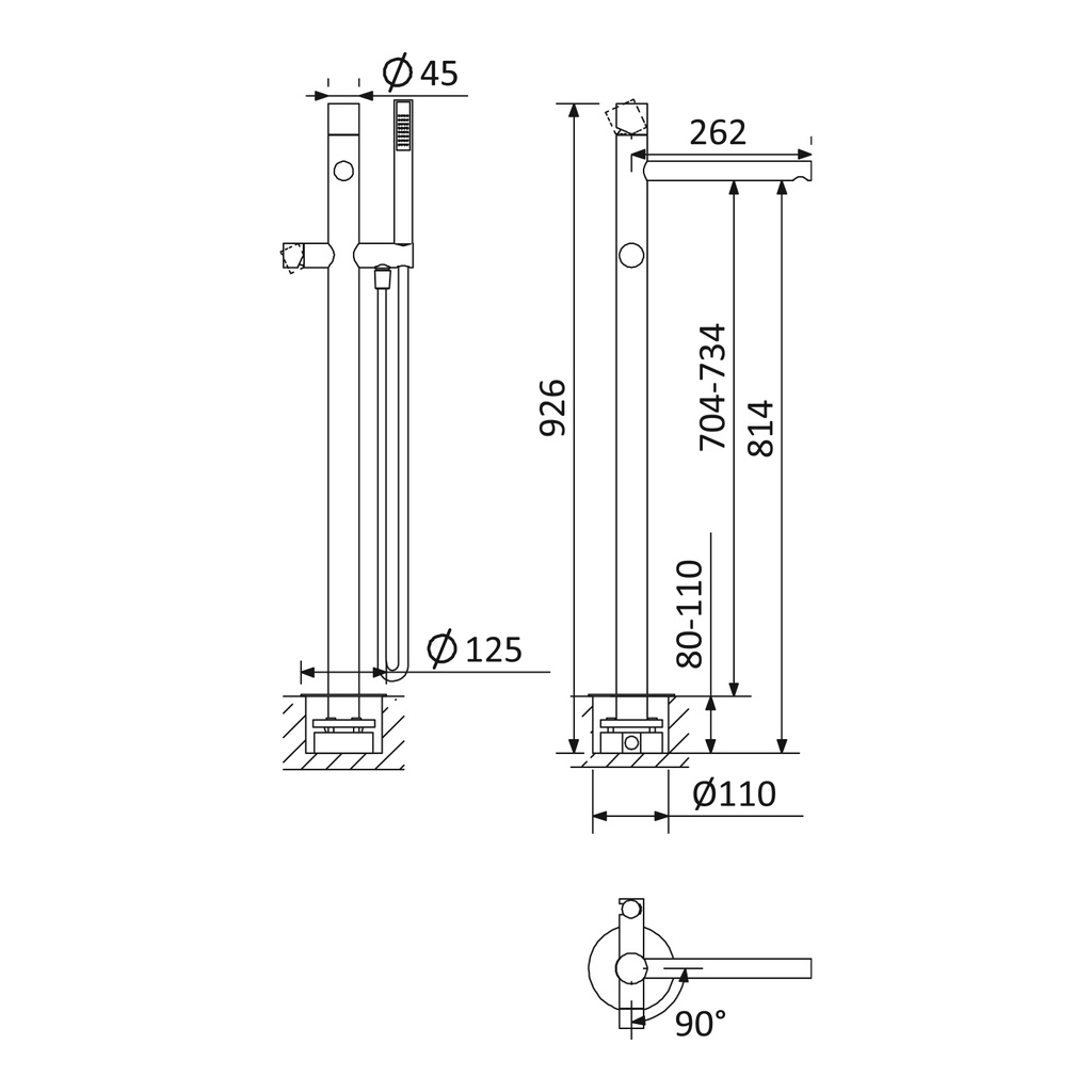 Floor-Mounted Single Lever Bathtub Tap - 1018002 Bruma td