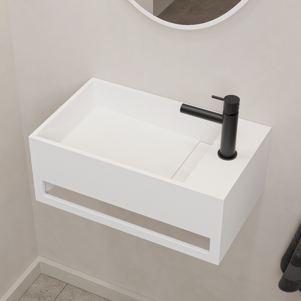 Perseus Corian Wall hung Washbasin White 50  Side