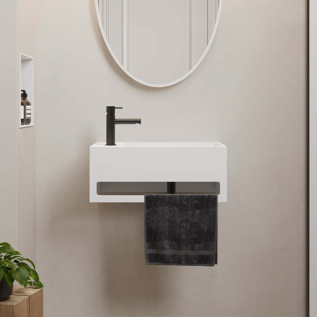 Perseus Neo Corian Wall hung Washbasin White 50  Front