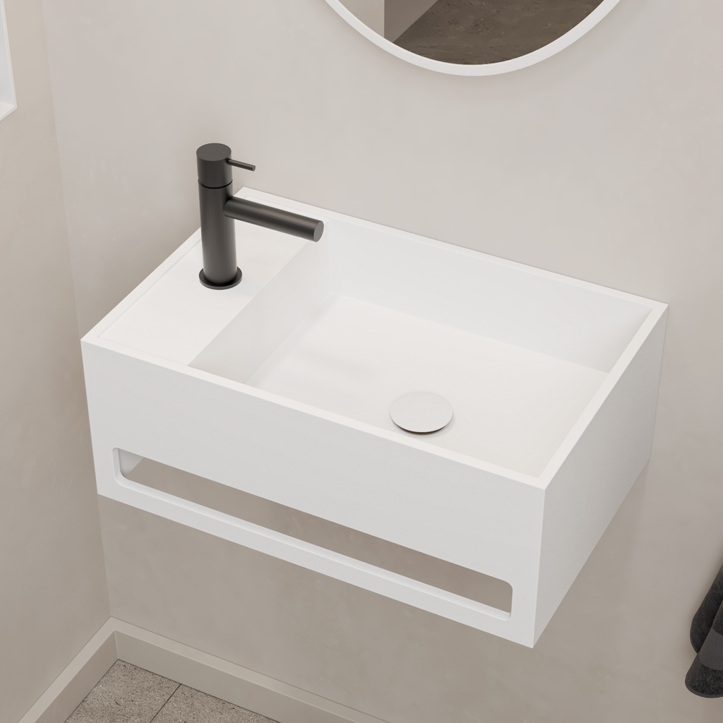 Perseus Neo Corian Wall hung Washbasin White 50  Side