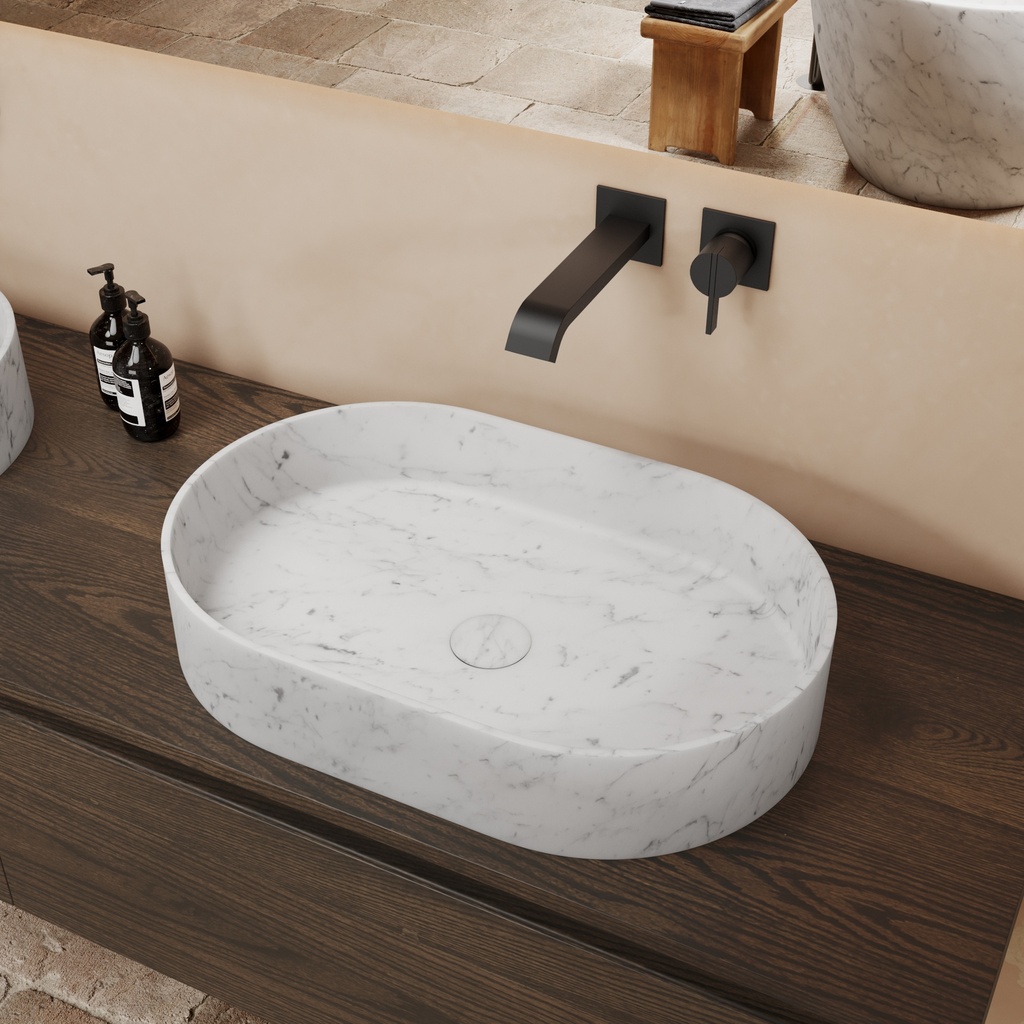 Petra Countertop Washbasin Carrara Marble 58  Side