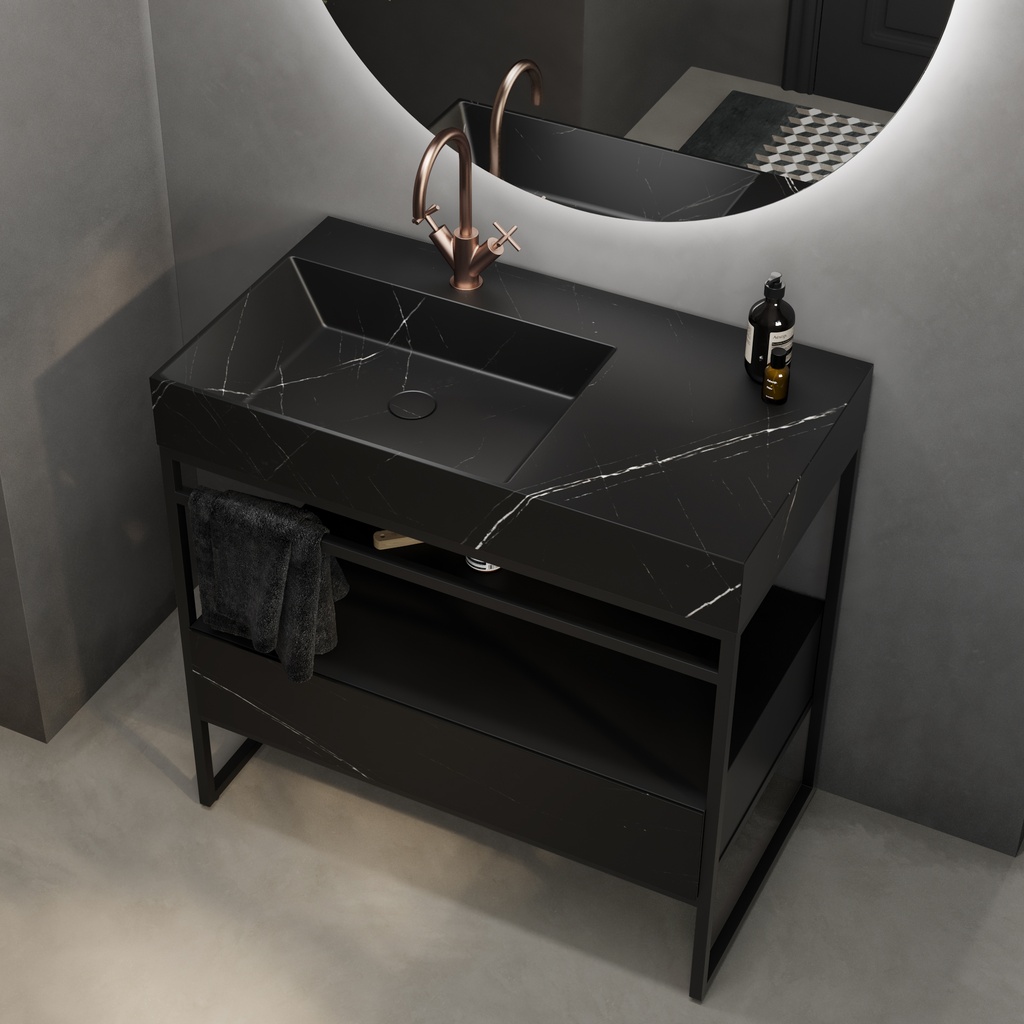 Riga Freestanding Marble Vanity Unit Marquina Marble 90  Side