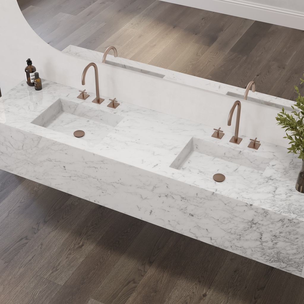 Andromeda Deep Marble Double Wall-Hung Washbasin Carrara Marble Side View