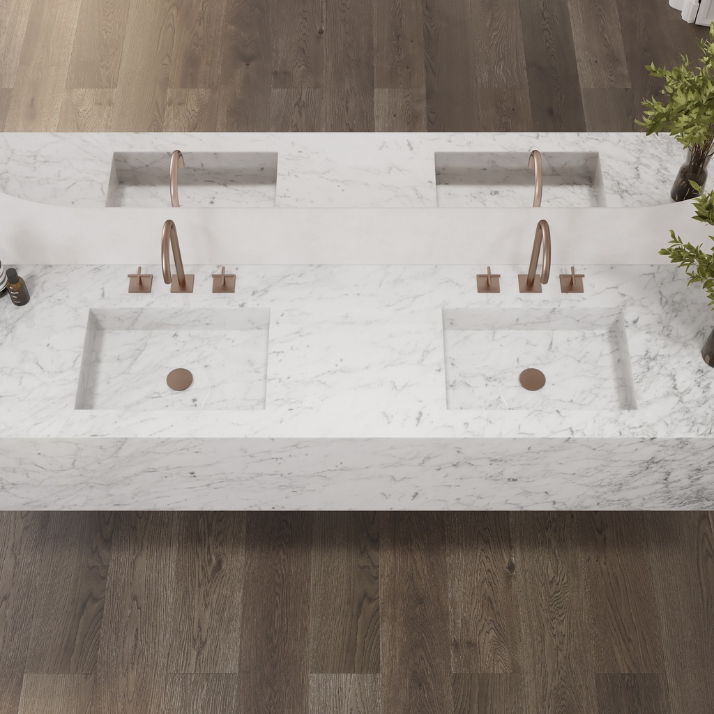 Andromeda Deep Marble Double Wall-Hung Washbasin Carrara Marble Top View