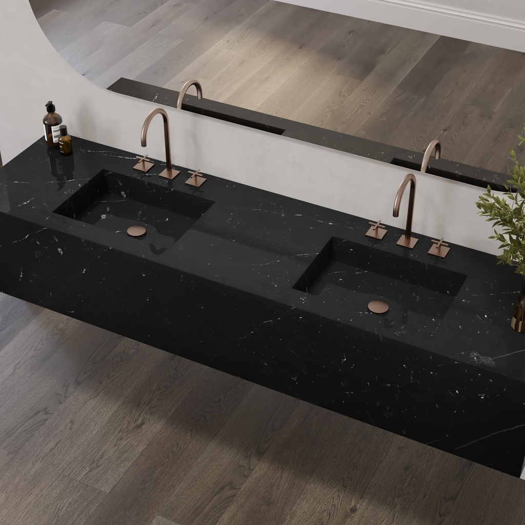 Andromeda Deep Marble Double Wall-Hung Washbasin Marquina Marble Side View