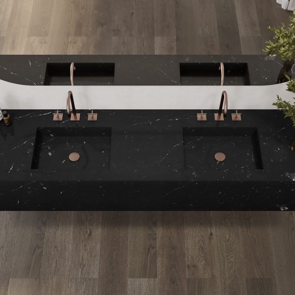 Andromeda Deep Marble Double Wall-Hung Washbasin Marquina Marble Top View