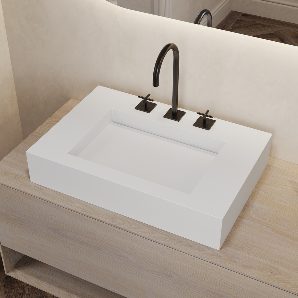 Gliese Corian Single CounterTop View Washbasin Glacier White Side View