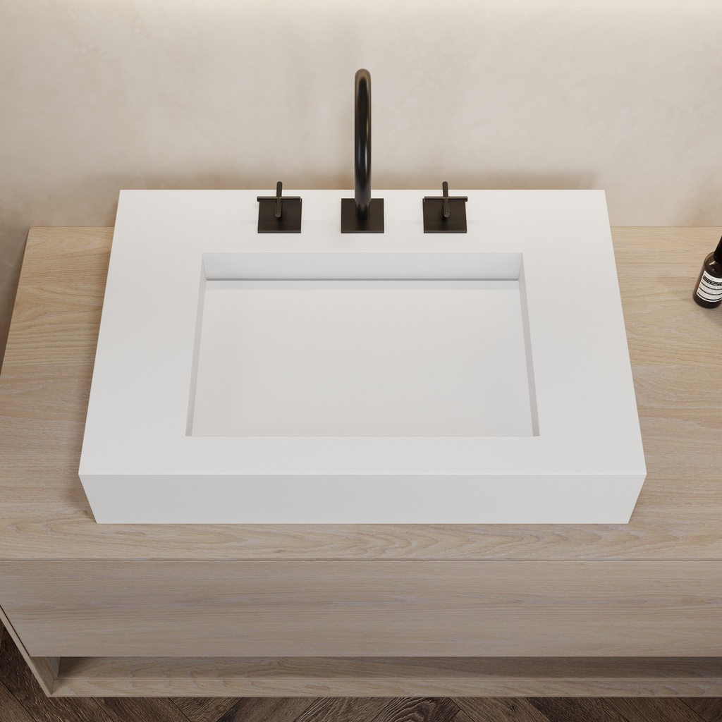 Gliese Corian Single CounterTop View Washbasin Glacier White Top View