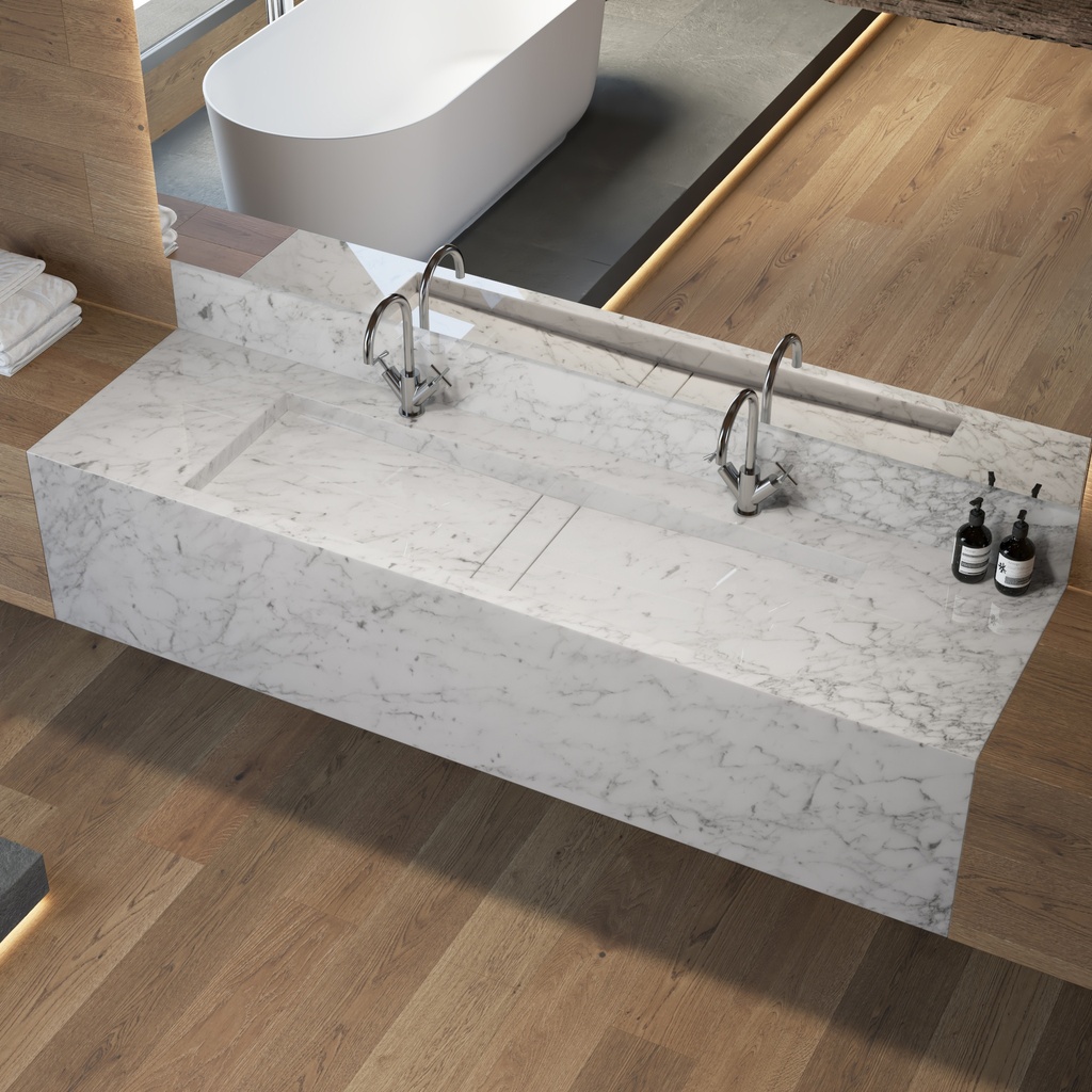 Hatysa Plus Deep Marble Wall-Hung Washbasin Carrara Marble Side View