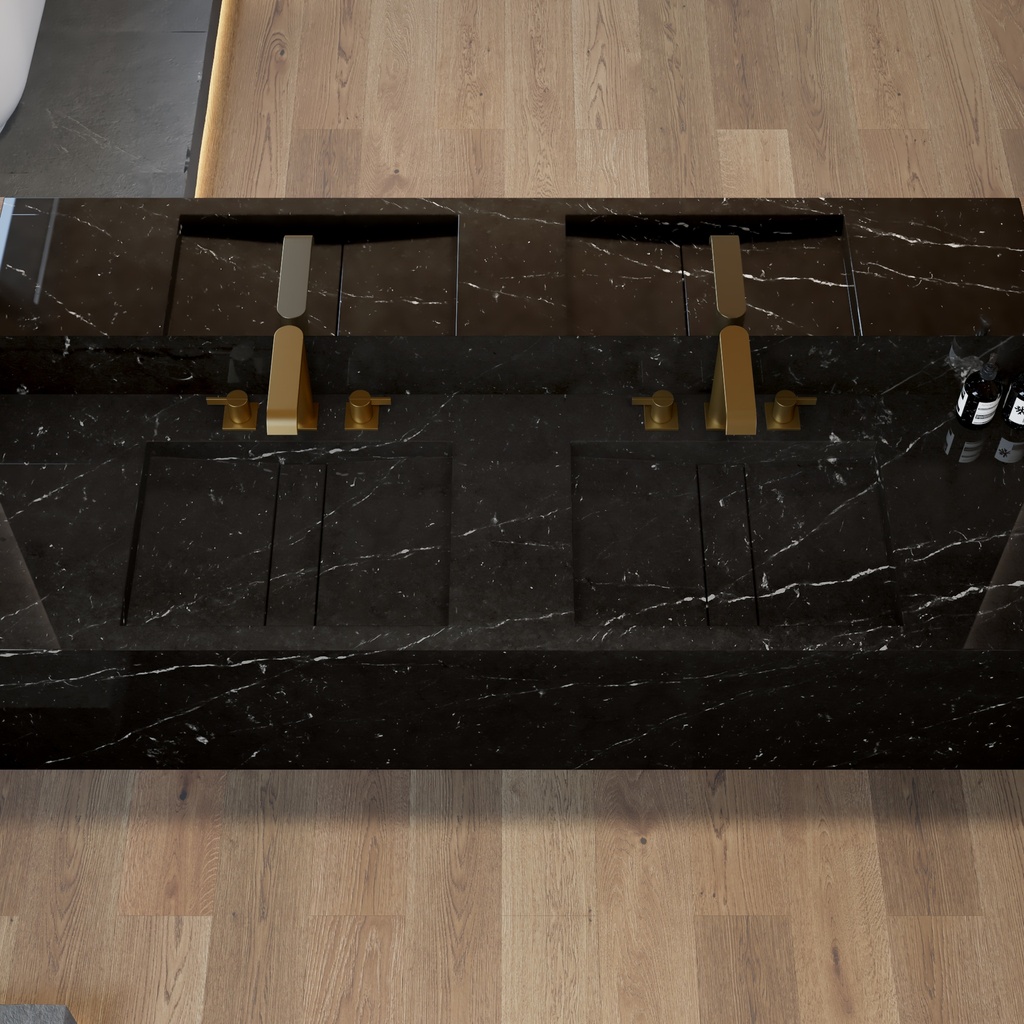 Hatysa Deep Marble Double Wall-Hung Washbasin Marquina Marble Top View