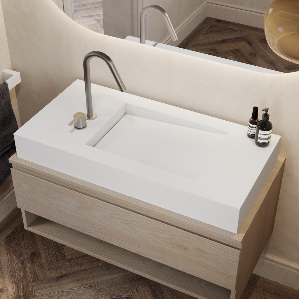 Perseus Corian Single CounterTop View Washbasin Glacier White Side View