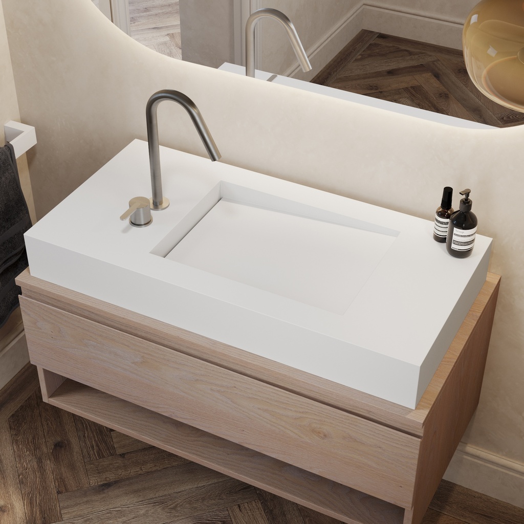 Perseus Corian Single CounterTop View Washbasin Glacier White Side View