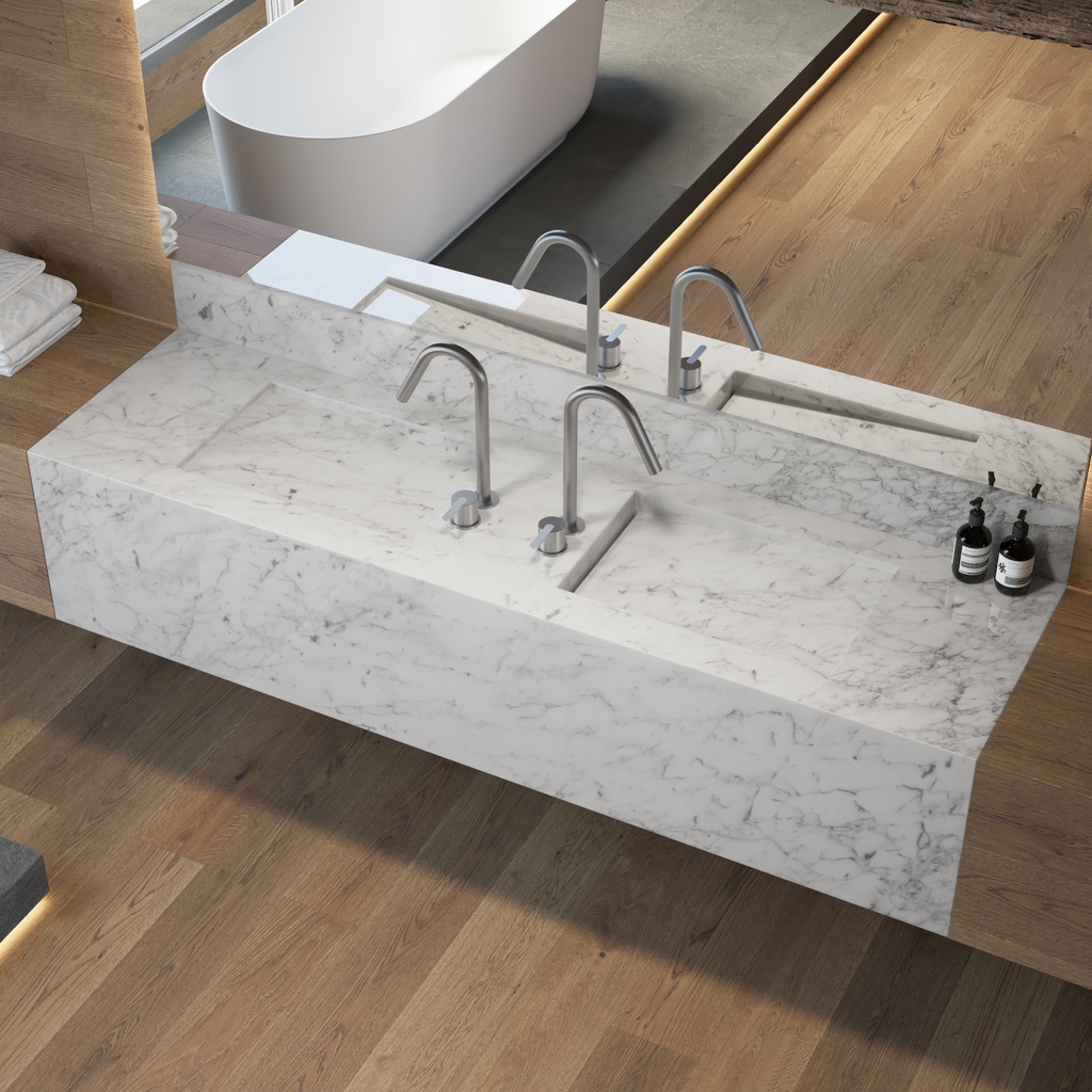 Perseus Deep Marble Double Wall-Hung Washbasin Carrara Marble Side View