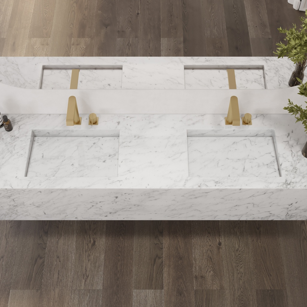 Sagitta Deep Marble Double Wall-Hung Washbasin Carrara Marble Top View