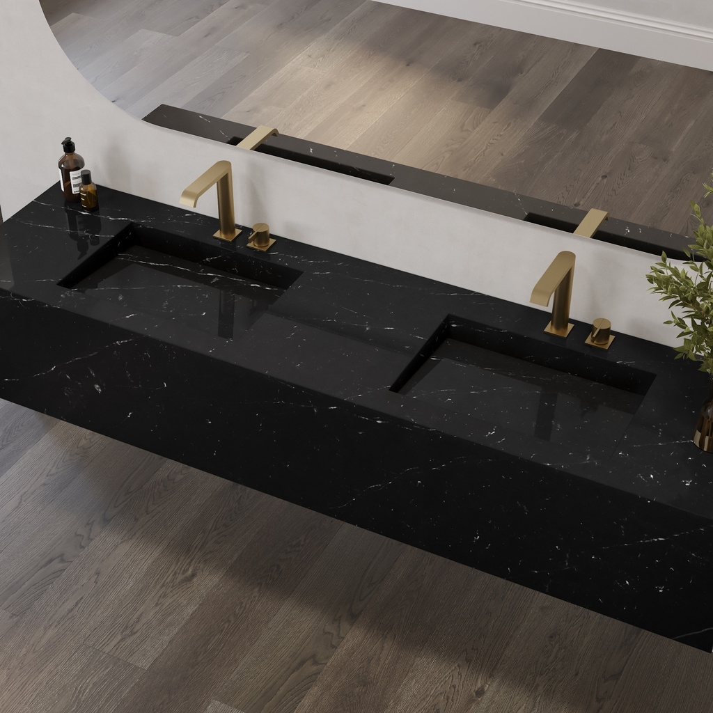 Sagitta Deep Marble Double Wall-Hung Washbasin Marquina Marble Side View