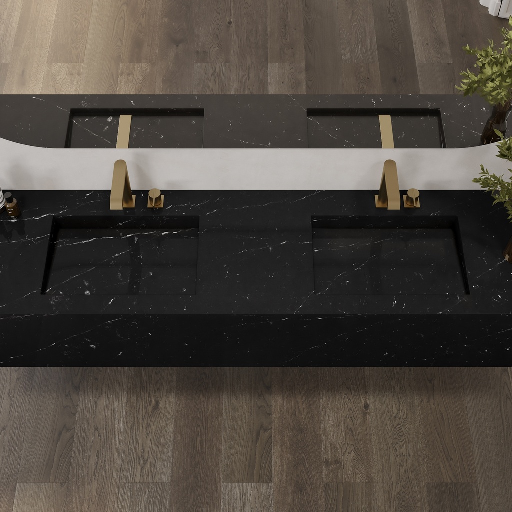 Sagitta Deep Marble Double Wall-Hung Washbasin Marquina Marble Top View