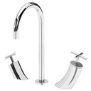 Hera Deck Mounted 3-Hole Basin Mixer Tap with Curved Handles - Bruma